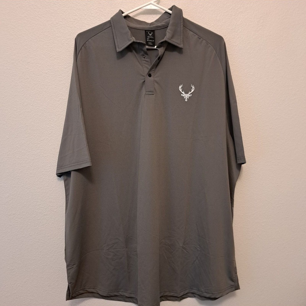 Bucked Up Mens Gray Performance Polo Shirt Short Sleeve Stretch Logo 3XL